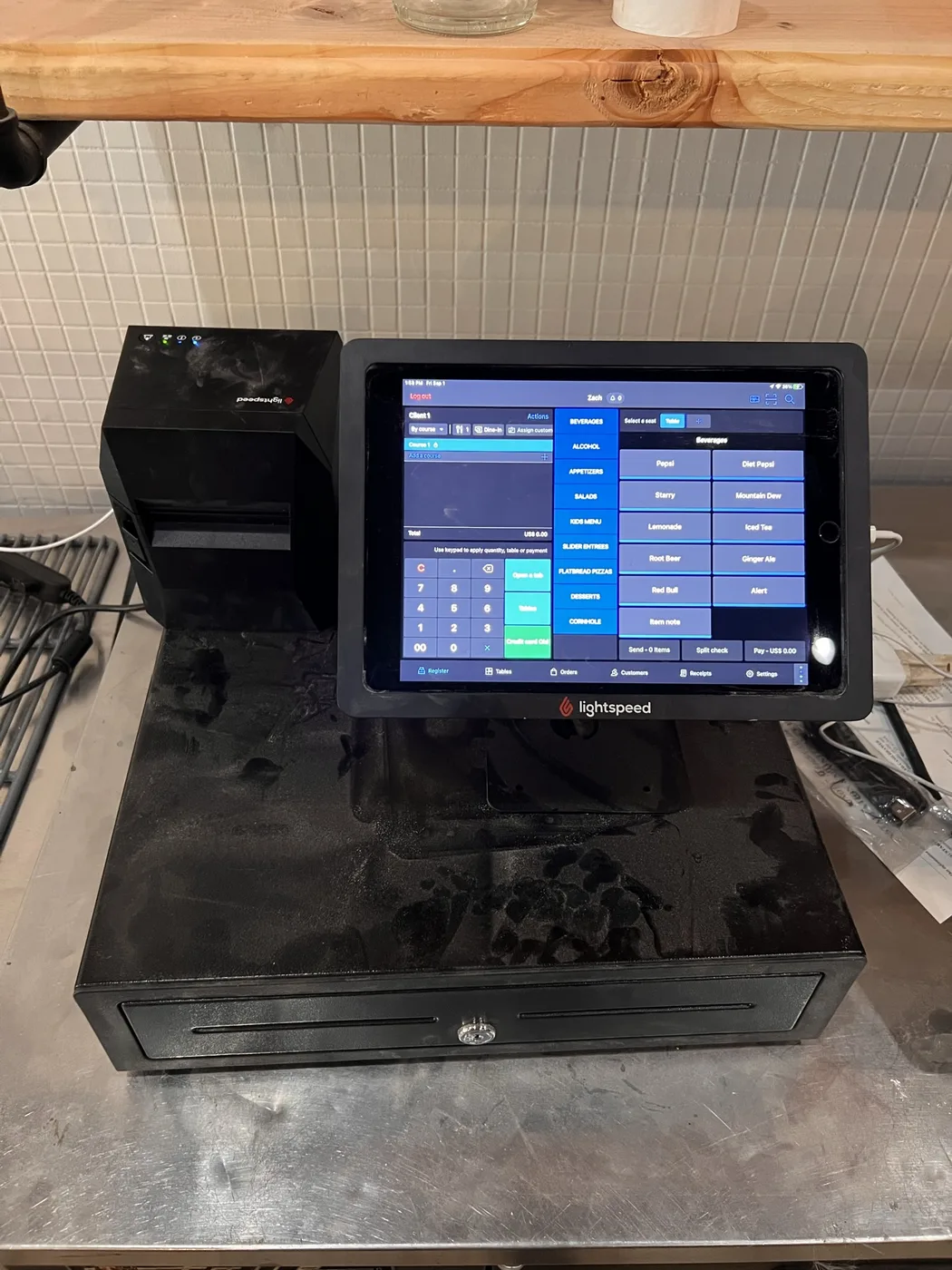 Tablet POS system with cash drawer installed at a Maine restaurant